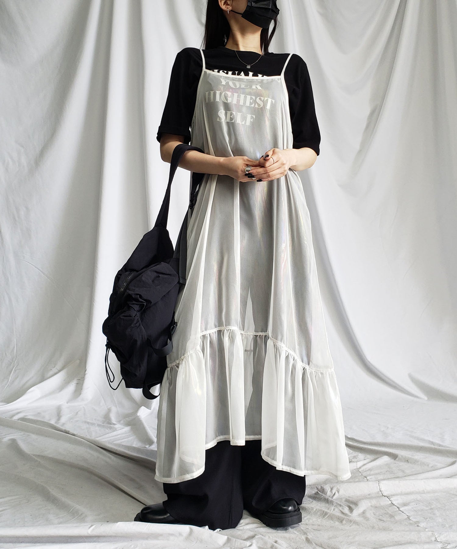 オーロラグロスオーガンジーギャザーフレアキャミワンピース / Aurora gloss organdygather flare cami onepiece