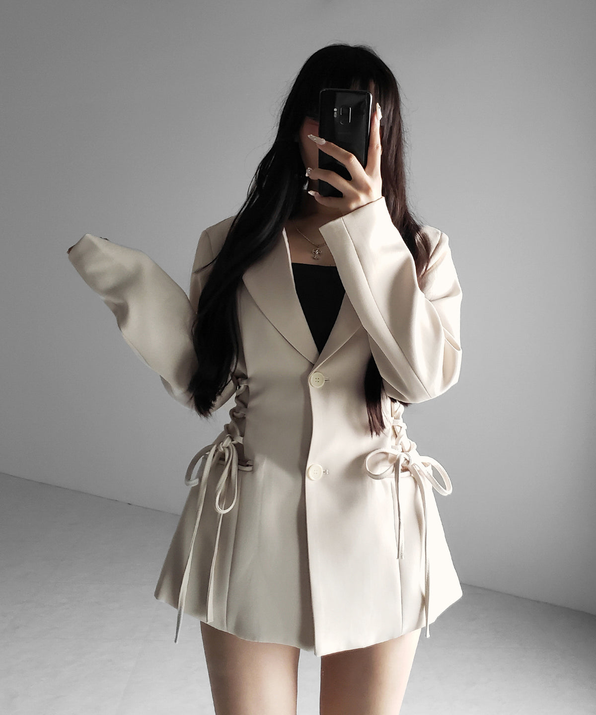 レースアップリボンスリムテーラードジャケット / lace-up ribbon slim tailored jacket