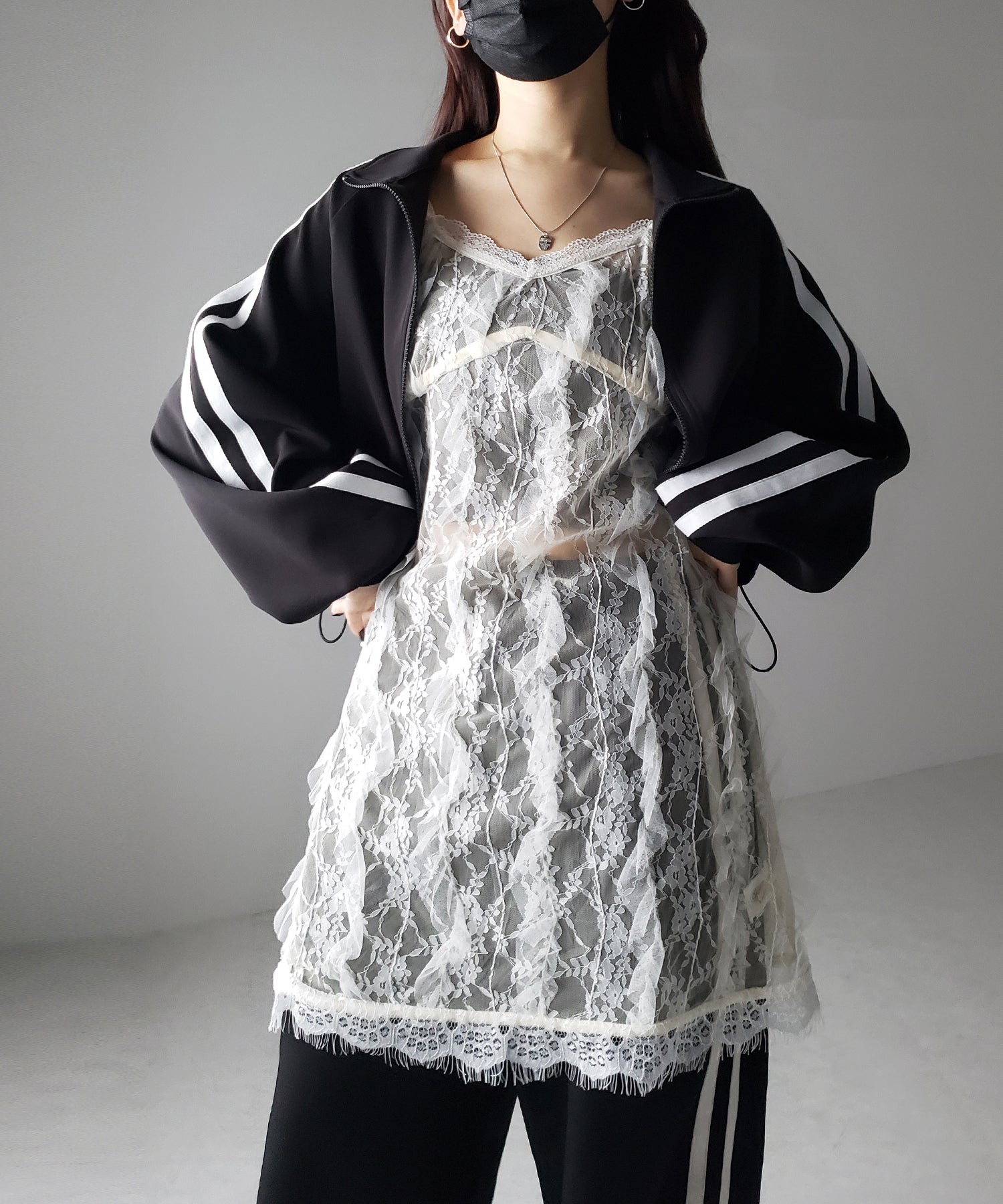 【 2color 】チュールドッキングレースチュニックキャミソール / tulle docking lace tunic camisole