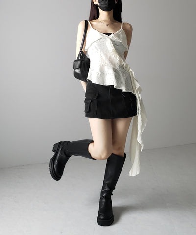 アシンメトリーダメージフリルキャミソール / asymmetry damage frill camisole