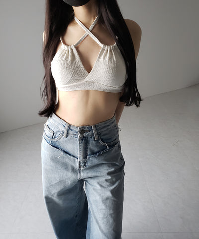 【 レディース水着/2点セット 】2WAY フロントリボンクロスネックセパレートビキニ / 2WAY front ribbon cross neck separate bikini