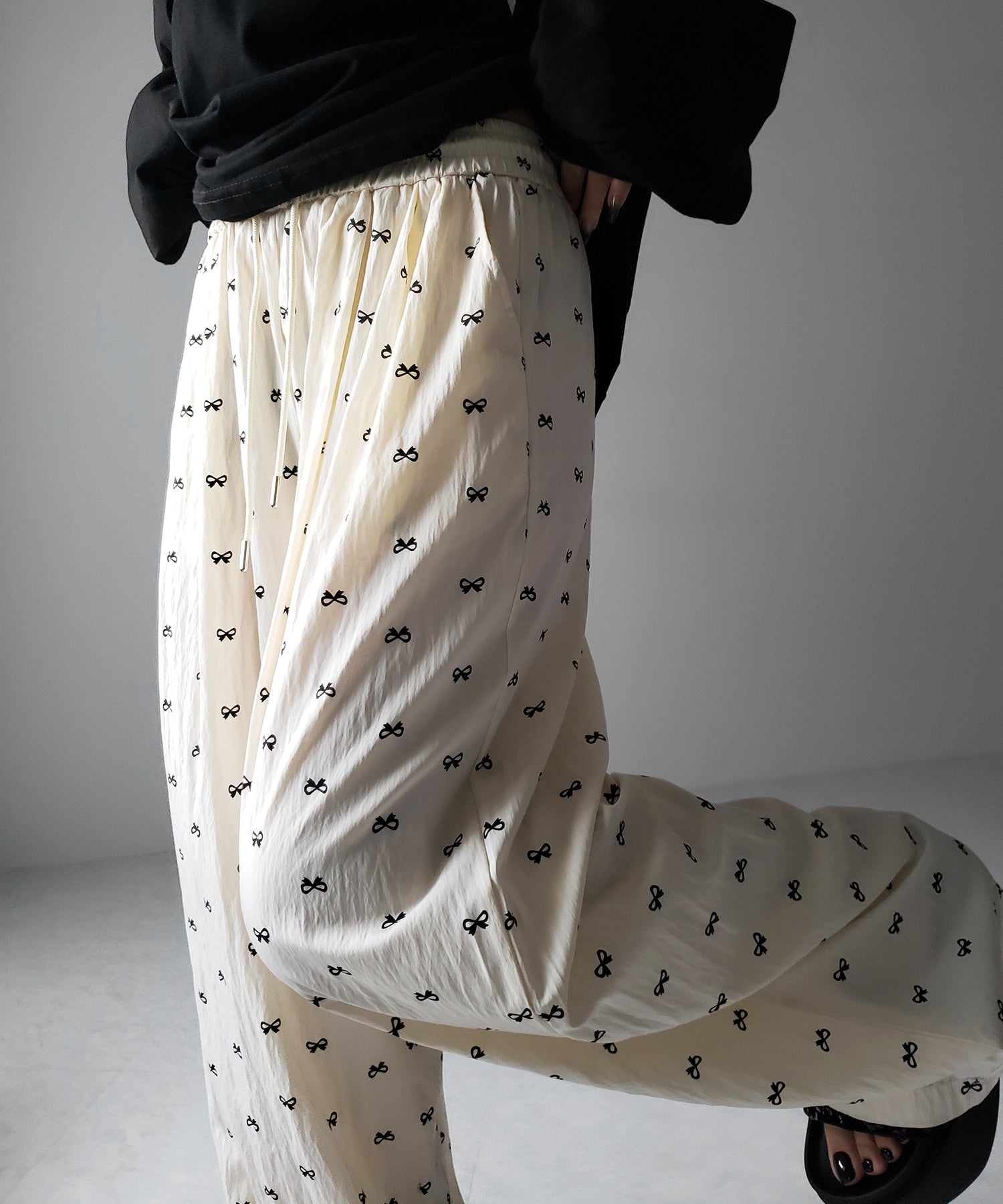 【 2color 】リボンプリントワイドイージーパンツ / ribbon print wide easy pants