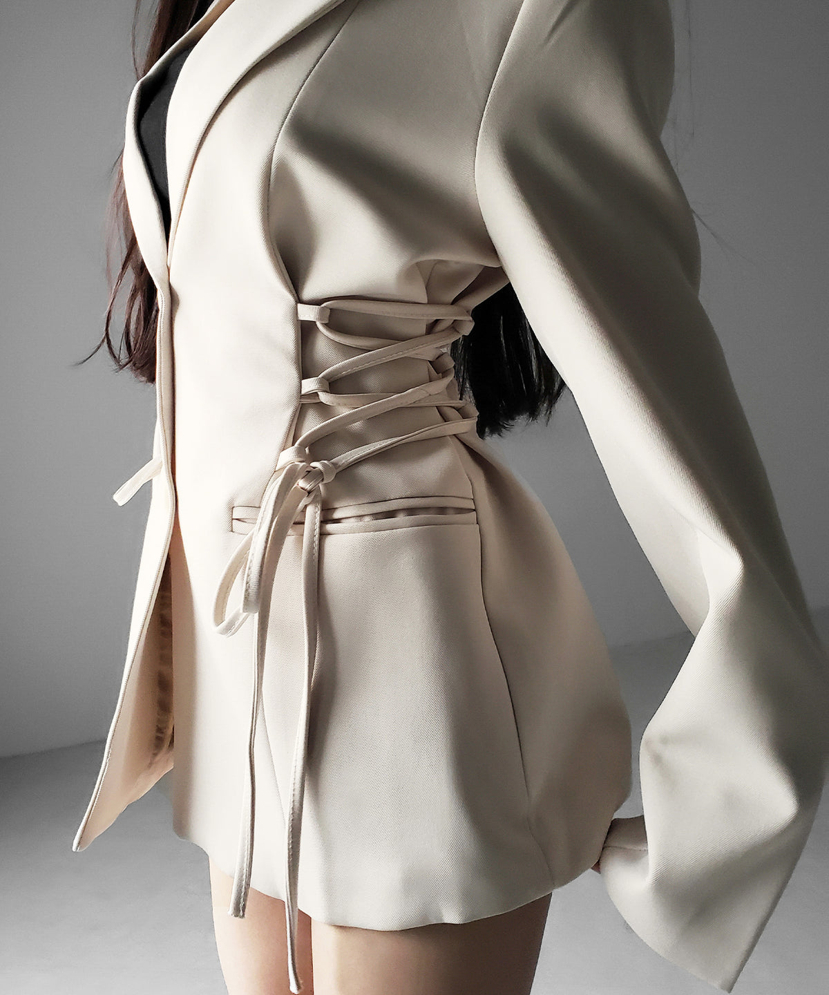レースアップリボンスリムテーラードジャケット / lace-up ribbon slim tailored jacket