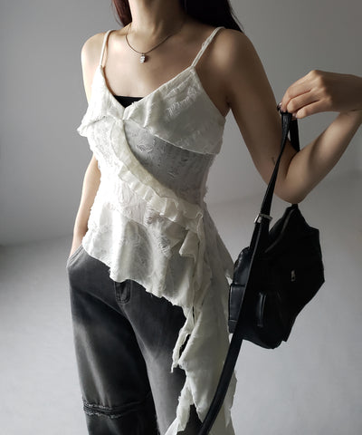 アシンメトリーダメージフリルキャミソール / asymmetry damage frill camisole