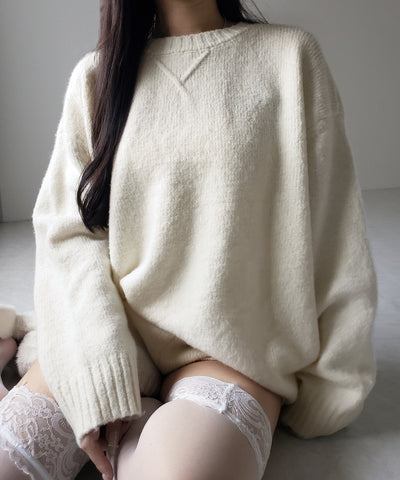 【 ニットセットアップ 】フラッフィーオーバーサイズニット + ニットショートパンツ SET / fluffy over size knit + knit short pants SET