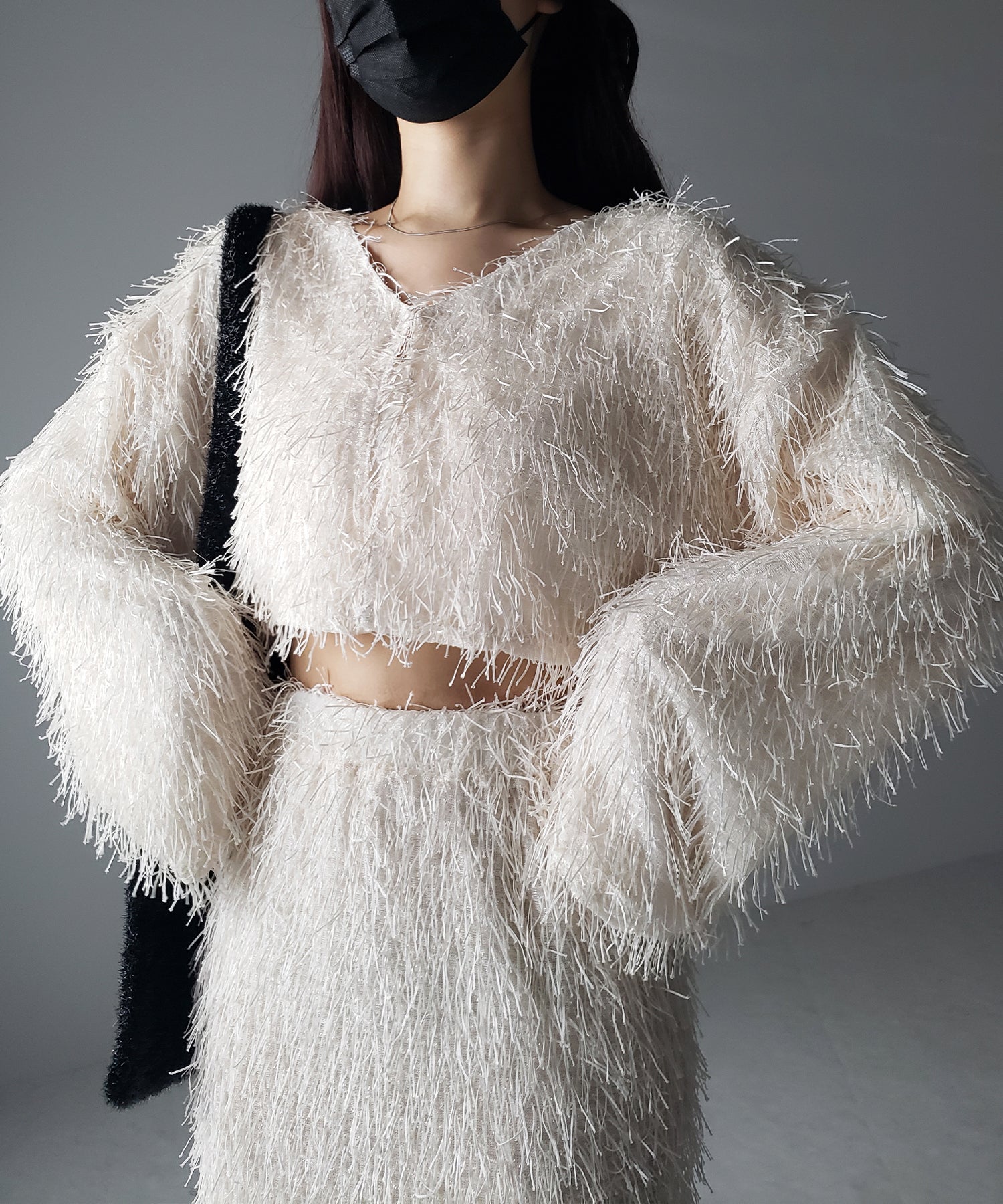 【 セットアップ可能 】シャギーフリンジショートカーディガン /shaggy fringe short cardigan