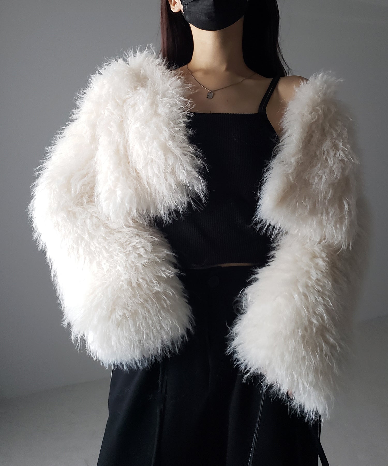 【 5color 】シャギーファーノーカラーボリュームショートコート/ shaggy fur nocollar volume short coat