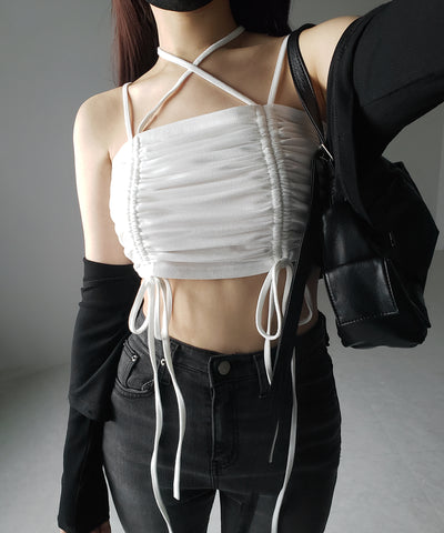 3WAYクロスストラップリボンシャーリングショートキャミソール / 3WAY cross strap ribbon shirring short camisole