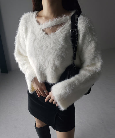 カットアウトショートシャギーニット