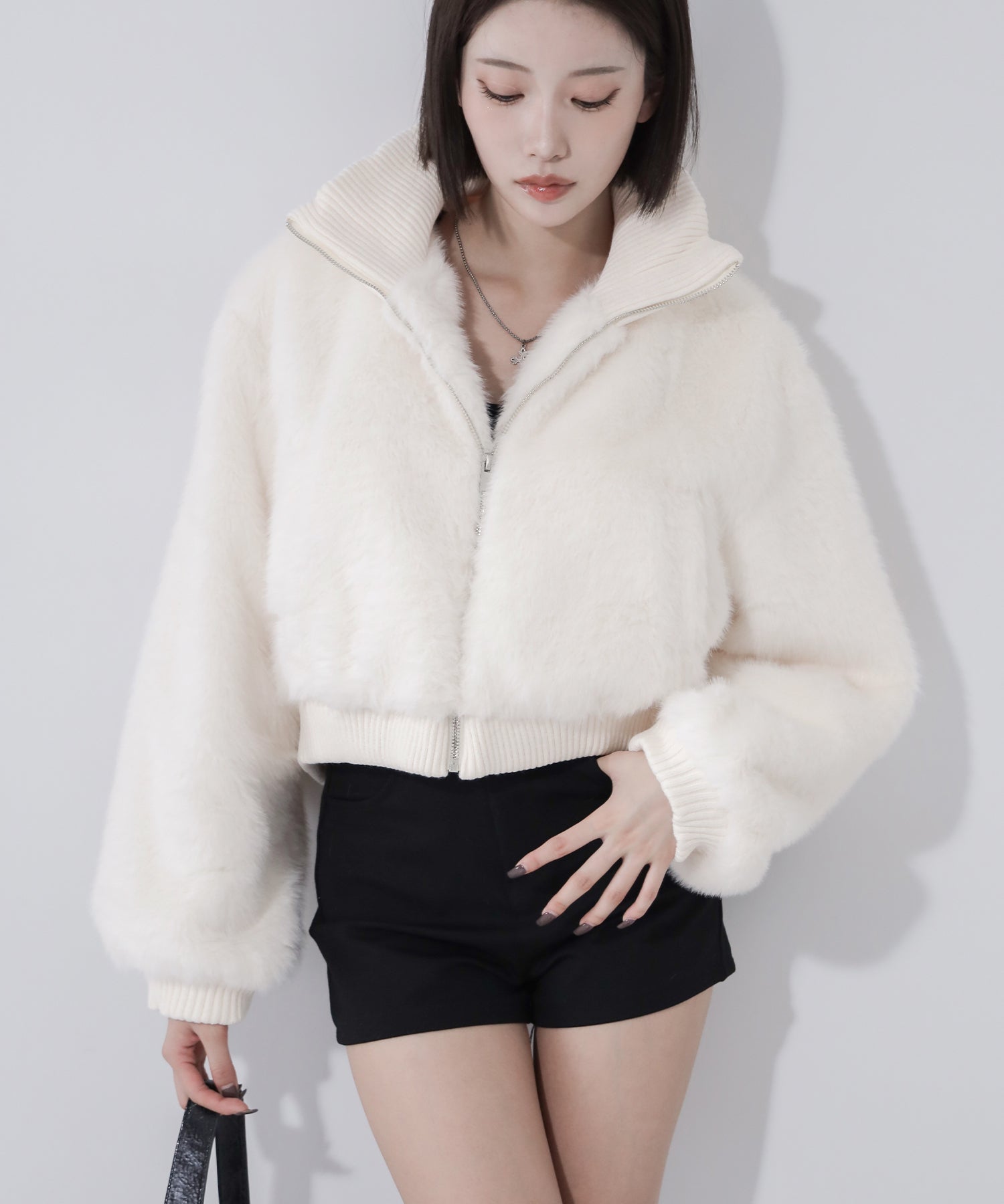 スタンドネックリブフェイクファーショートブルゾン / standneck lib fakefur short blouson