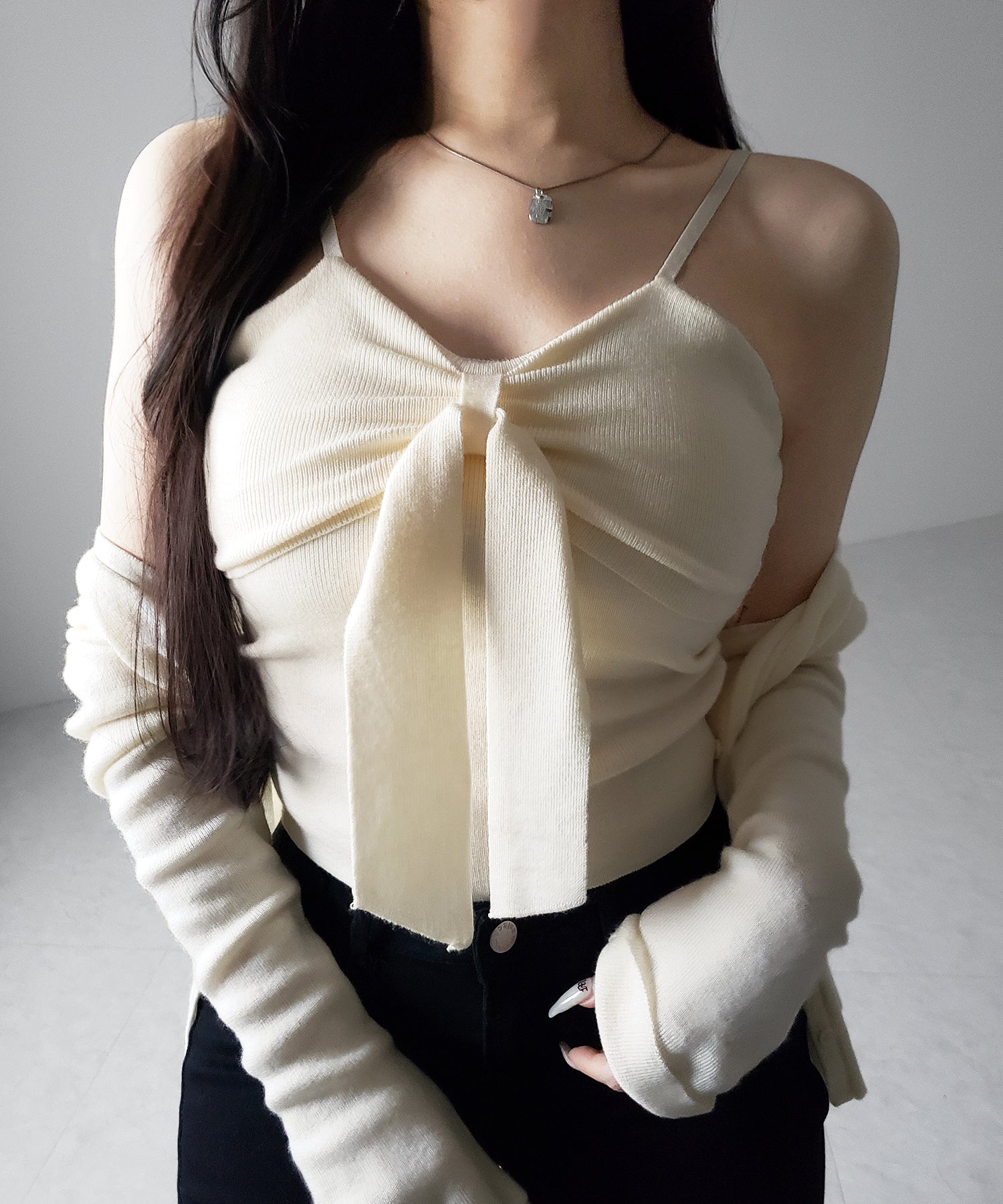 【 2点セット 】リボンニットキャミソール + カーディガンセット /ribbon knit camisole + cardigan SET