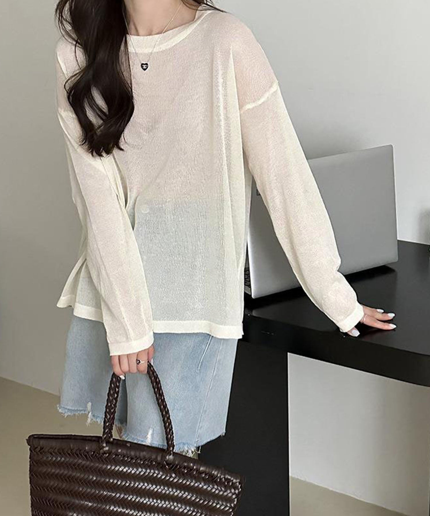 【 選べる7color 】ニュアンスカラーバックスリットオーバーシアーニット / nuance color back slit over sheer knit