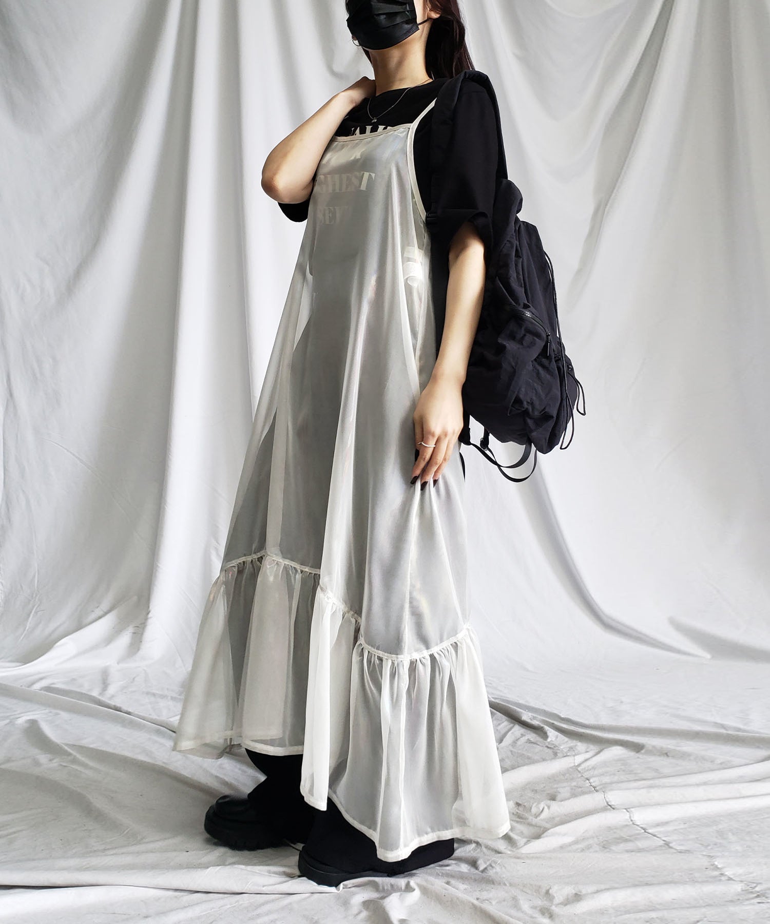 オーロラグロスオーガンジーギャザーフレアキャミワンピース / Aurora gloss organdygather flare cami onepiece