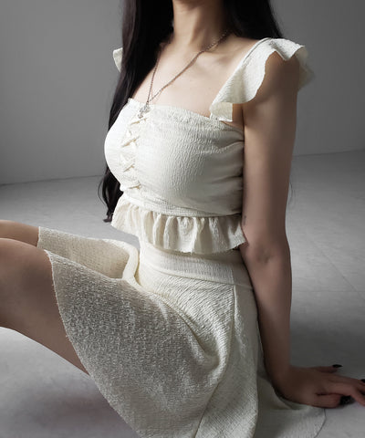 【 レディース水着/2点セット 】レースアップショルダーフリルハイウエストフレアビキニ / lace-up shoulder frill high waist flare bikini