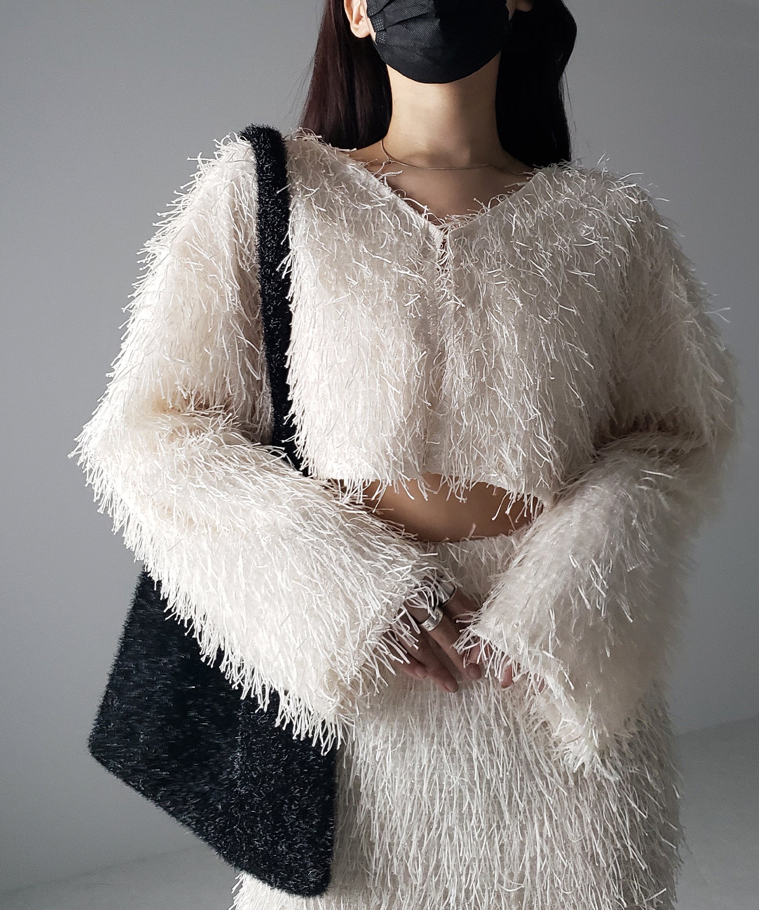 【 セットアップ可能 】シャギーフリンジショートカーディガン /shaggy fringe short cardigan