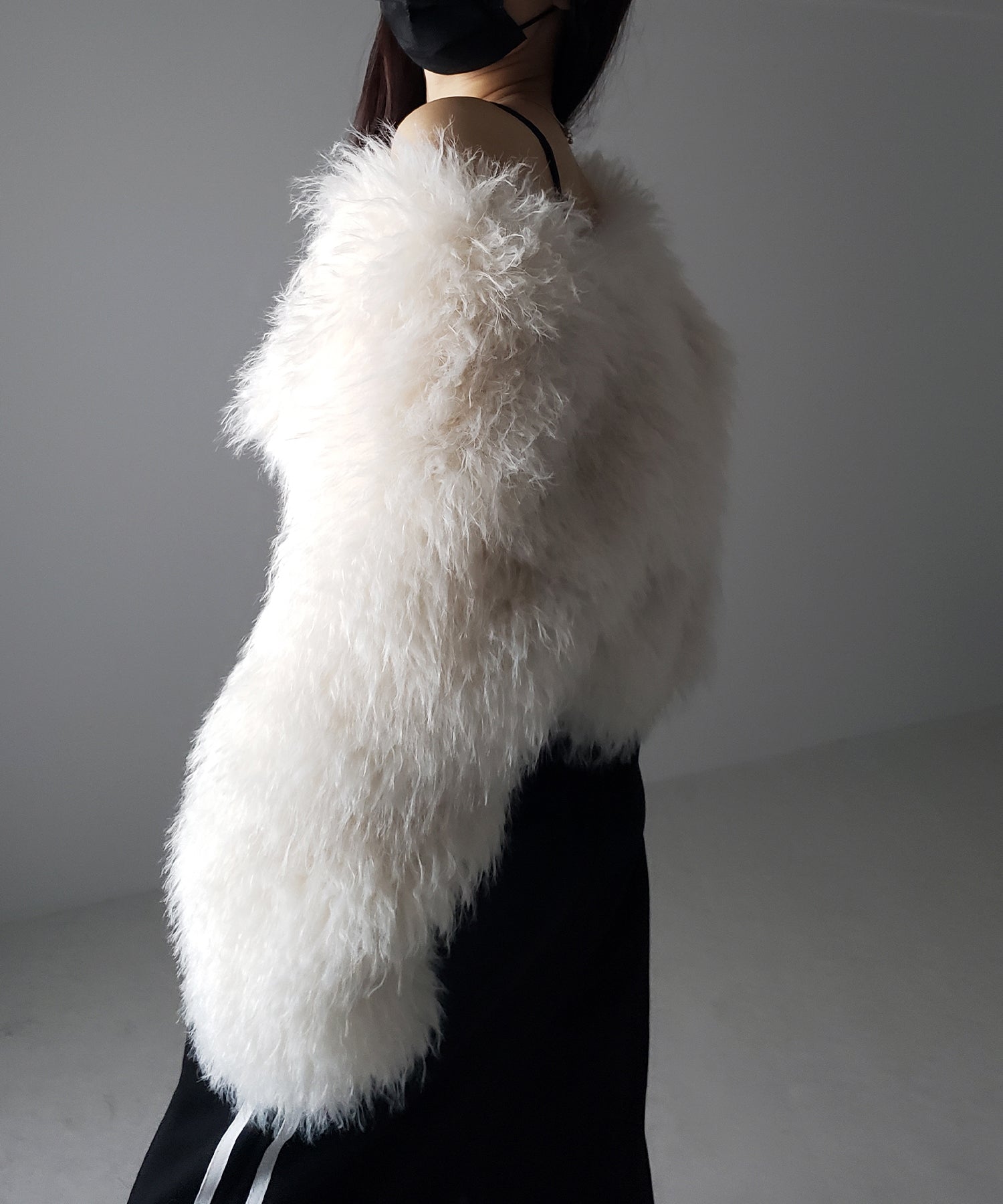 シャギーファーノーカラーボリュームショートコート/ shaggy fur nocollar volume short coat