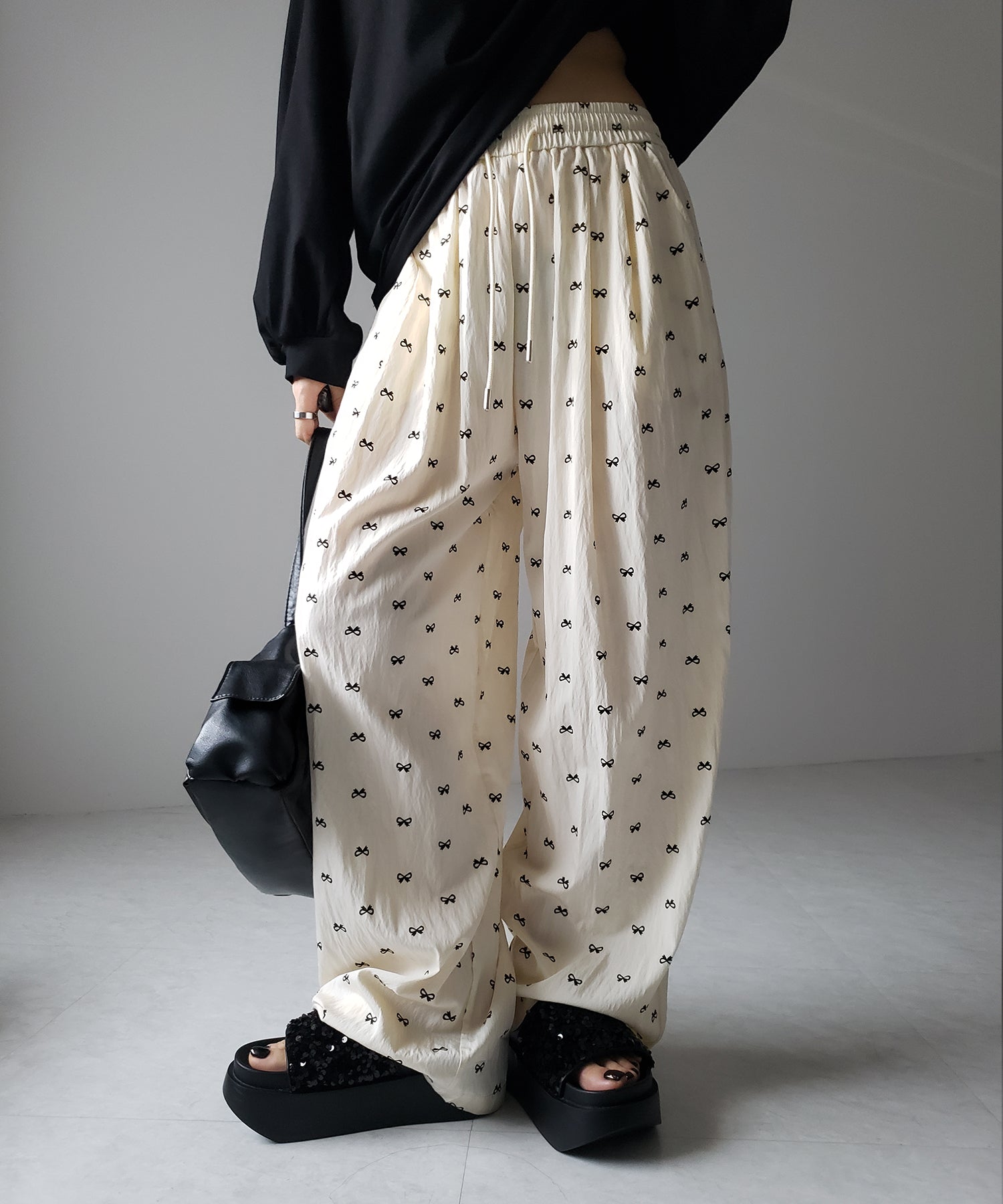 リボンプリントワイドイージーパンツ / ribbon print wide easy pants