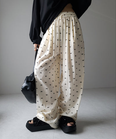 リボンプリントワイドイージーパンツ / ribbon print wide easy pants