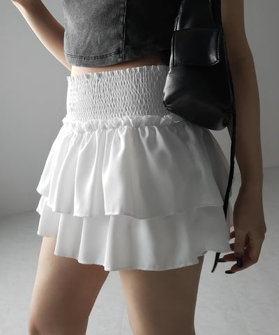 2段フリルシャーリングミニスカパン / double frill shirring mini skirt pants