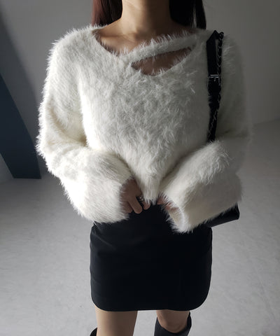 カットアウトショートシャギーニット