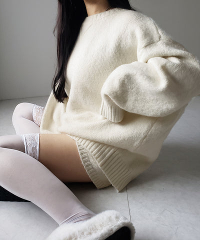 【 ニットセットアップ 】フラッフィーオーバーサイズニット + ニットショートパンツ SET / fluffy over size knit + knit short pants SET
