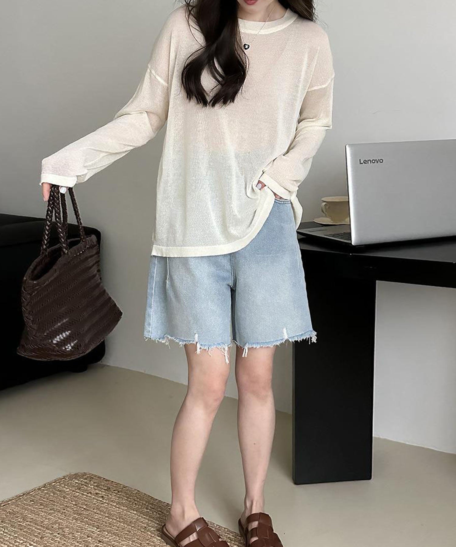【 選べる7color 】ニュアンスカラーバックスリットオーバーシアーニット / nuance color back slit over sheer knit