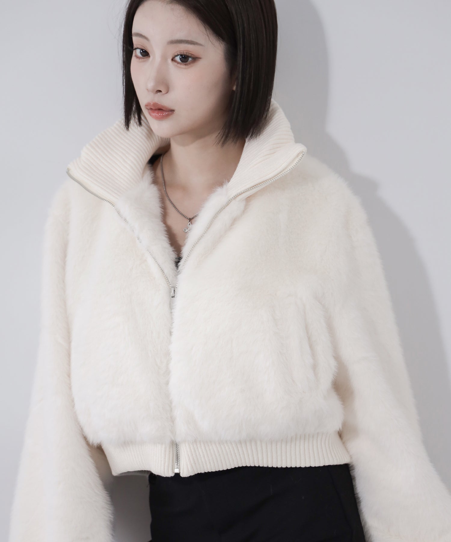 スタンドネックリブフェイクファーショートブルゾン / standneck lib fakefur short blouson