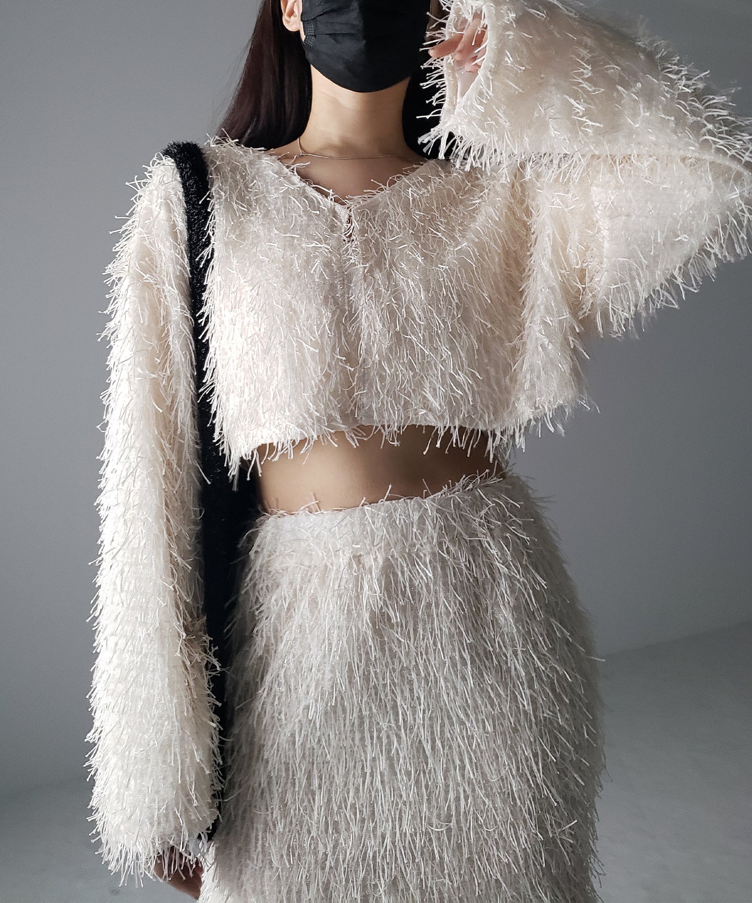 【 セットアップ可能 】シャギーフリンジショートカーディガン /shaggy fringe short cardigan