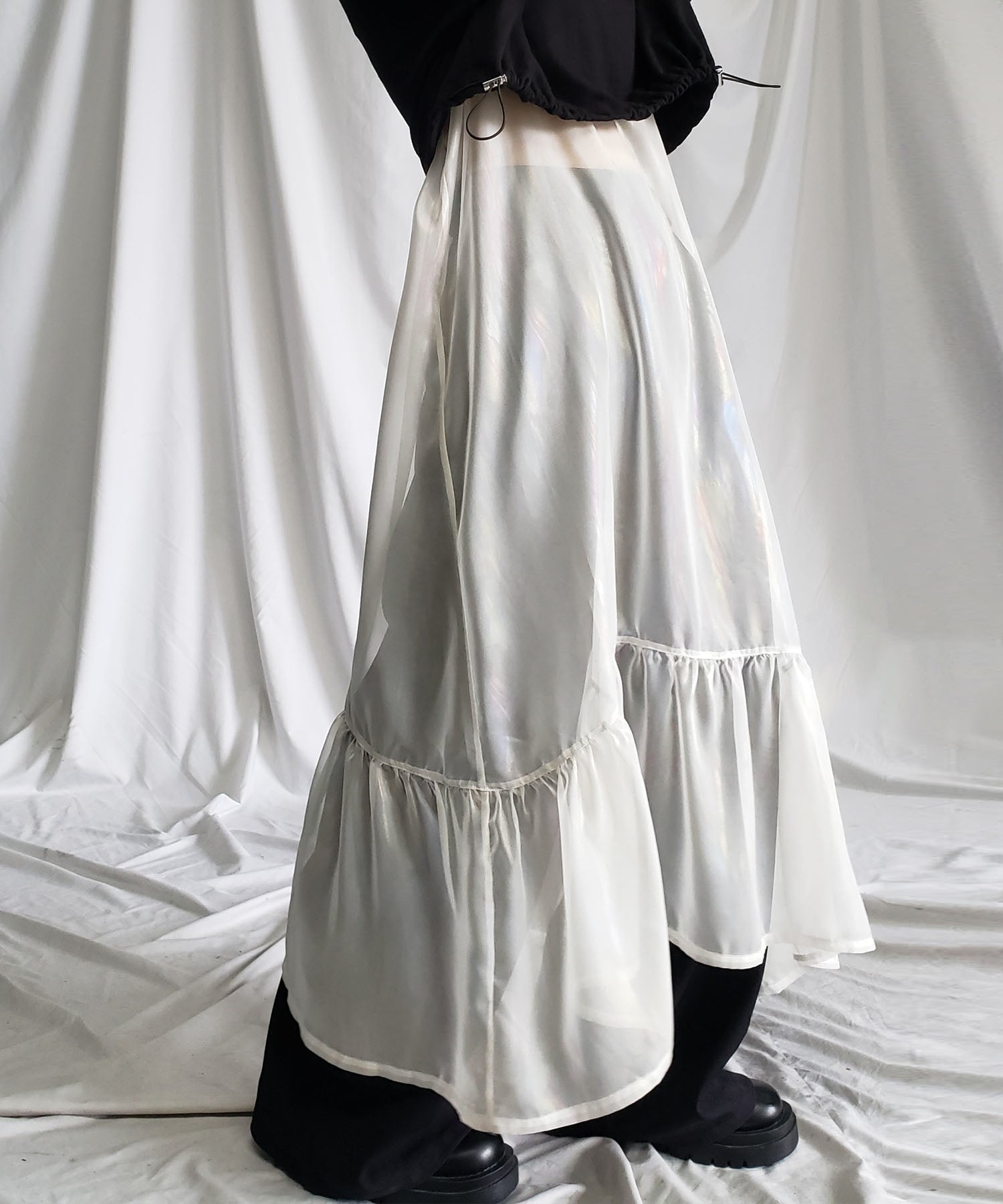 オーロラグロスオーガンジーギャザーフレアキャミワンピース / Aurora gloss organdygather flare cami onepiece
