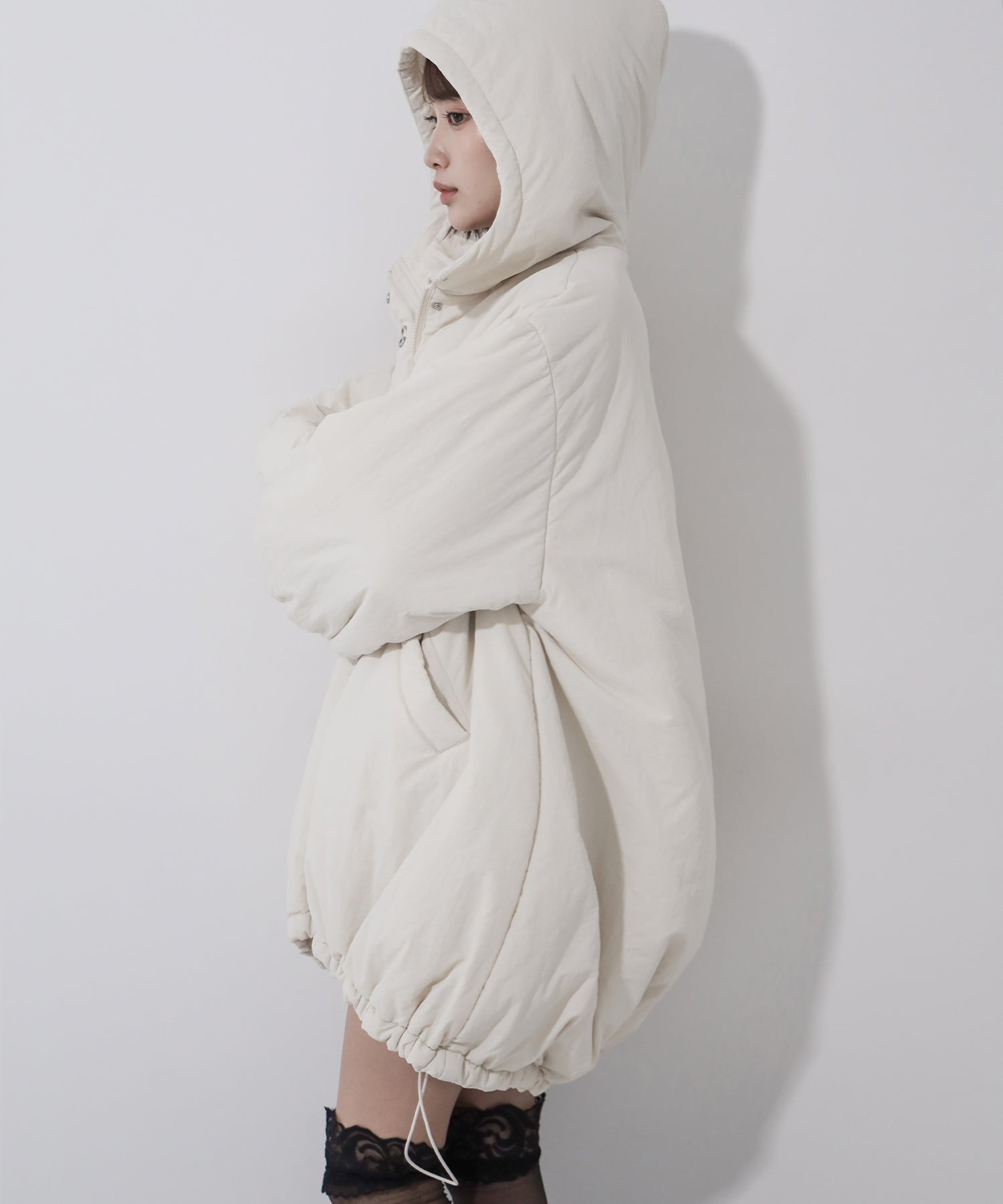 【 裾絞り可能2WAY 】フード付きパファーエコダウンモンスターコート / 2WAY Hooded puffer eco down monster coat