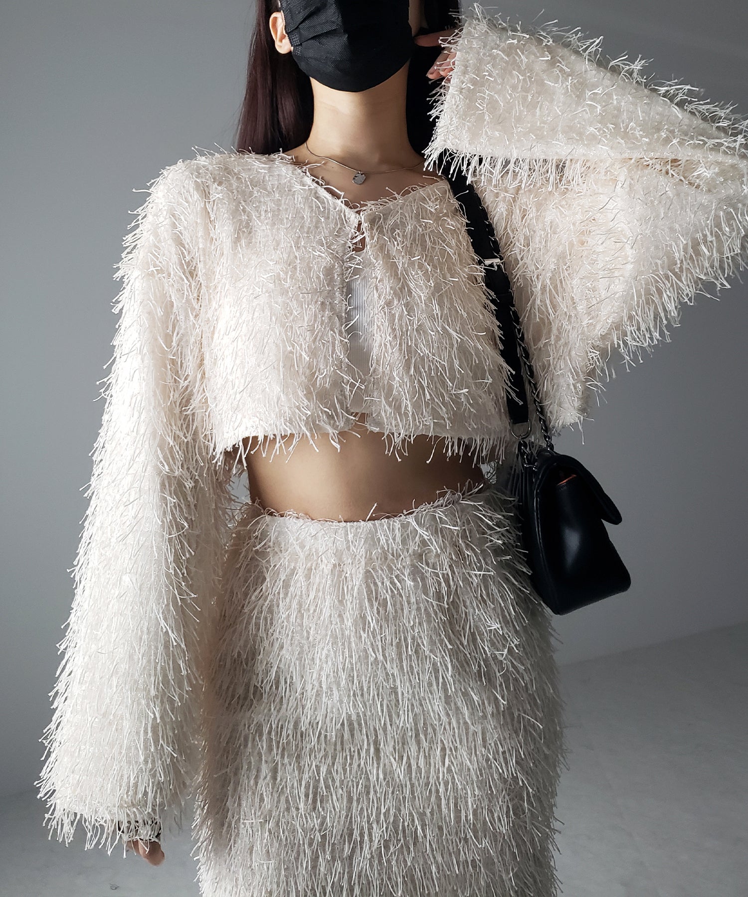 【 セットアップ可能 】シャギーフリンジショートカーディガン /shaggy fringe short cardigan