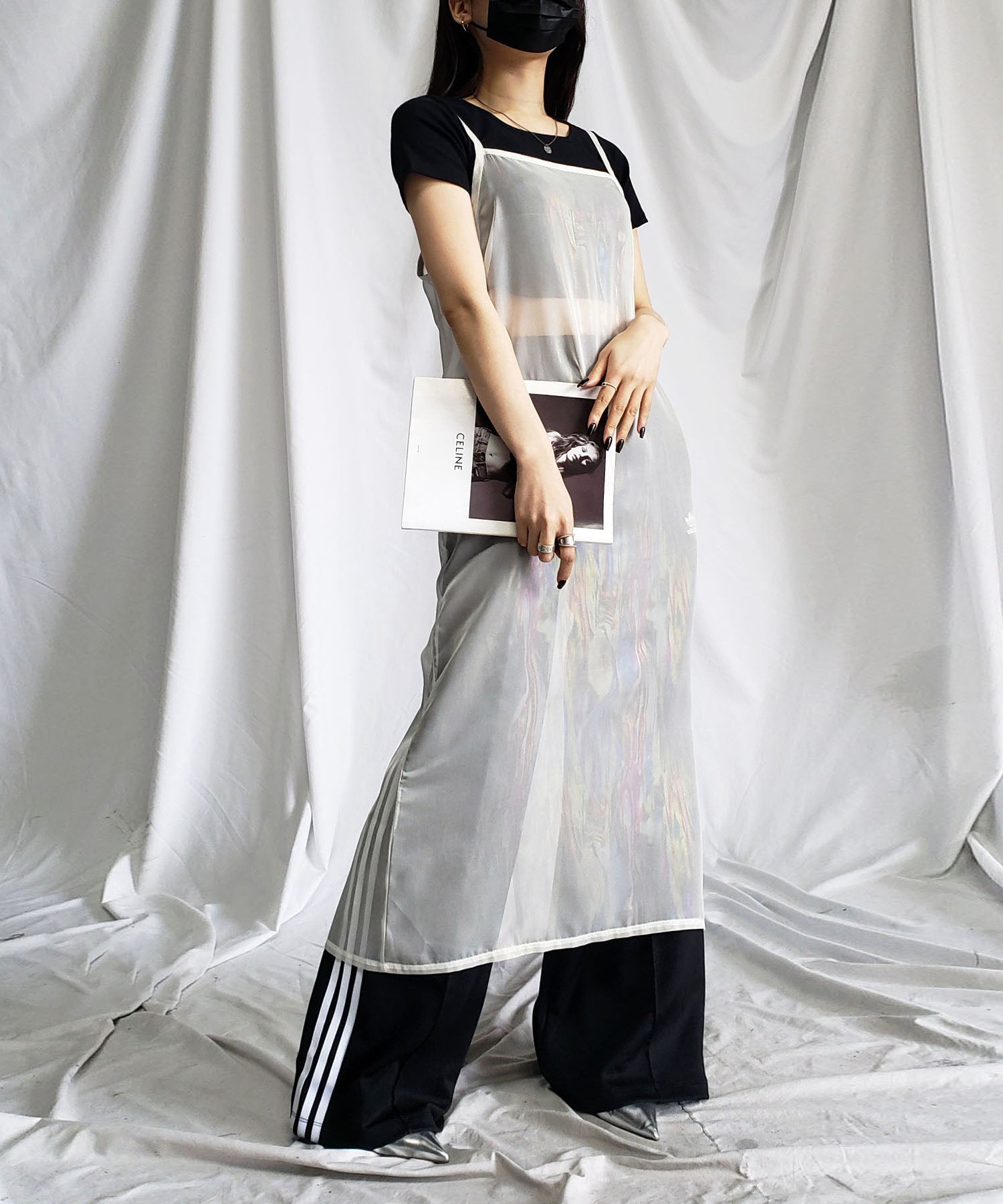 【 3color 】オーロラグロスオーガンジーバックスリットストレートキャミワンピース / Aurora gloss organdy backslit straight cami onepiece