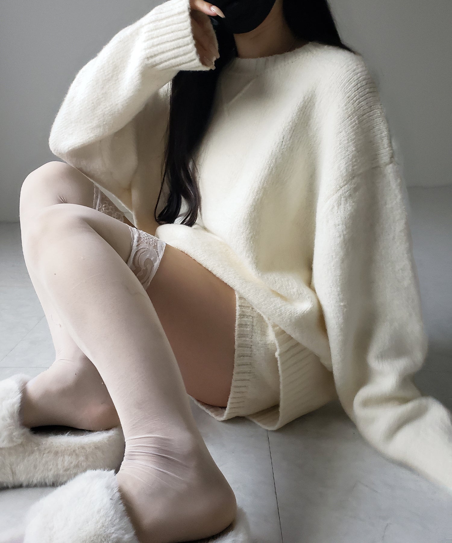 【 ニットセットアップ 】フラッフィーオーバーサイズニット + ニットショートパンツ SET / fluffy over size knit + knit short pants SET