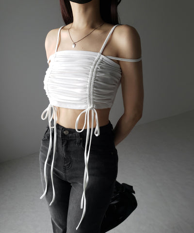 3WAYクロスストラップリボンシャーリングショートキャミソール / 3WAY cross strap ribbon shirring short camisole
