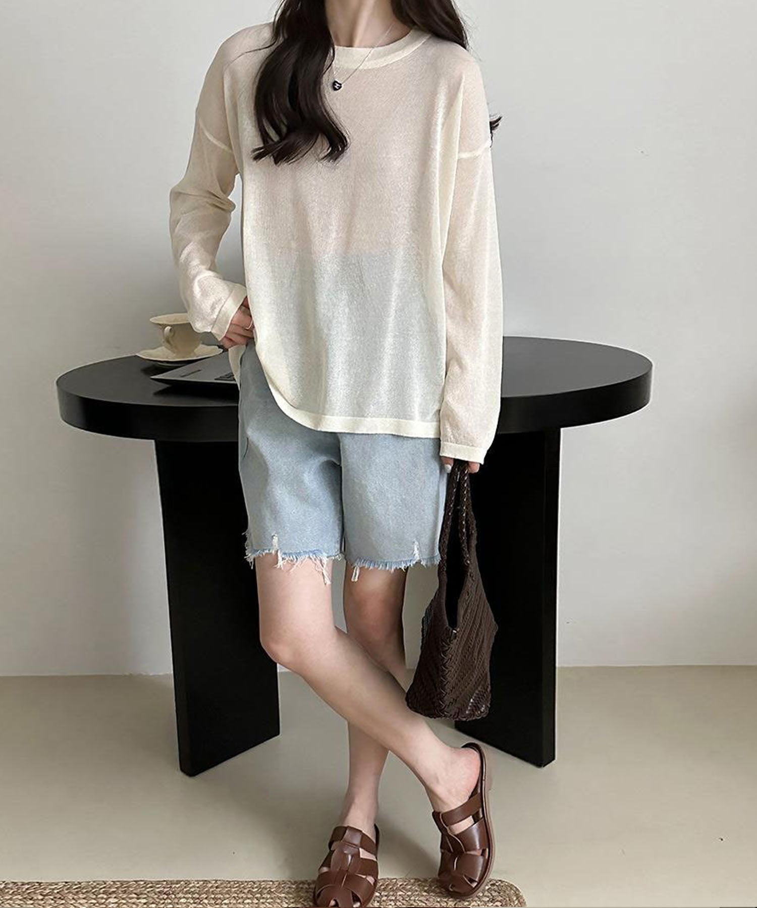 【 選べる7color 】ニュアンスカラーバックスリットオーバーシアーニット / nuance color back slit over sheer knit