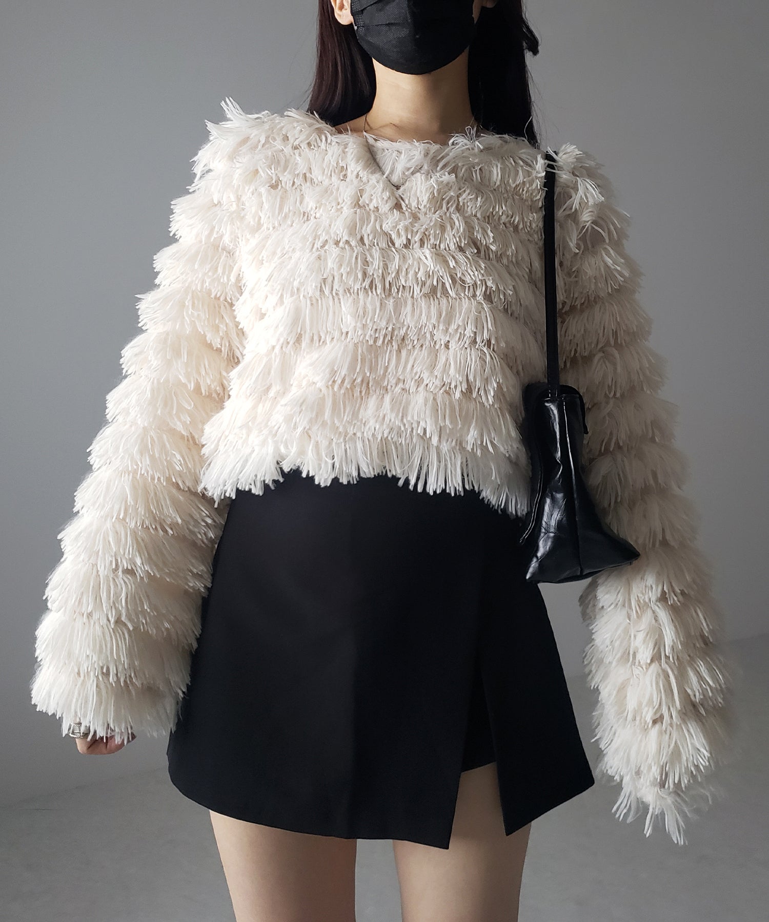 【 4color 】シャギーファーフリンジオーバートップス /shaggy fur fringe over tops