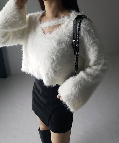 カットアウトショートシャギーニット