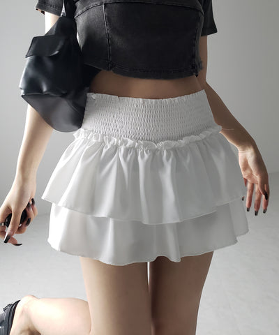2段フリルシャーリングミニスカパン / double frill shirring mini skirt pants