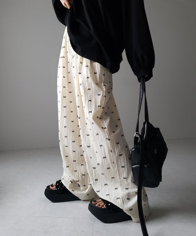 リボンプリントワイドイージーパンツ / ribbon print wide easy pants