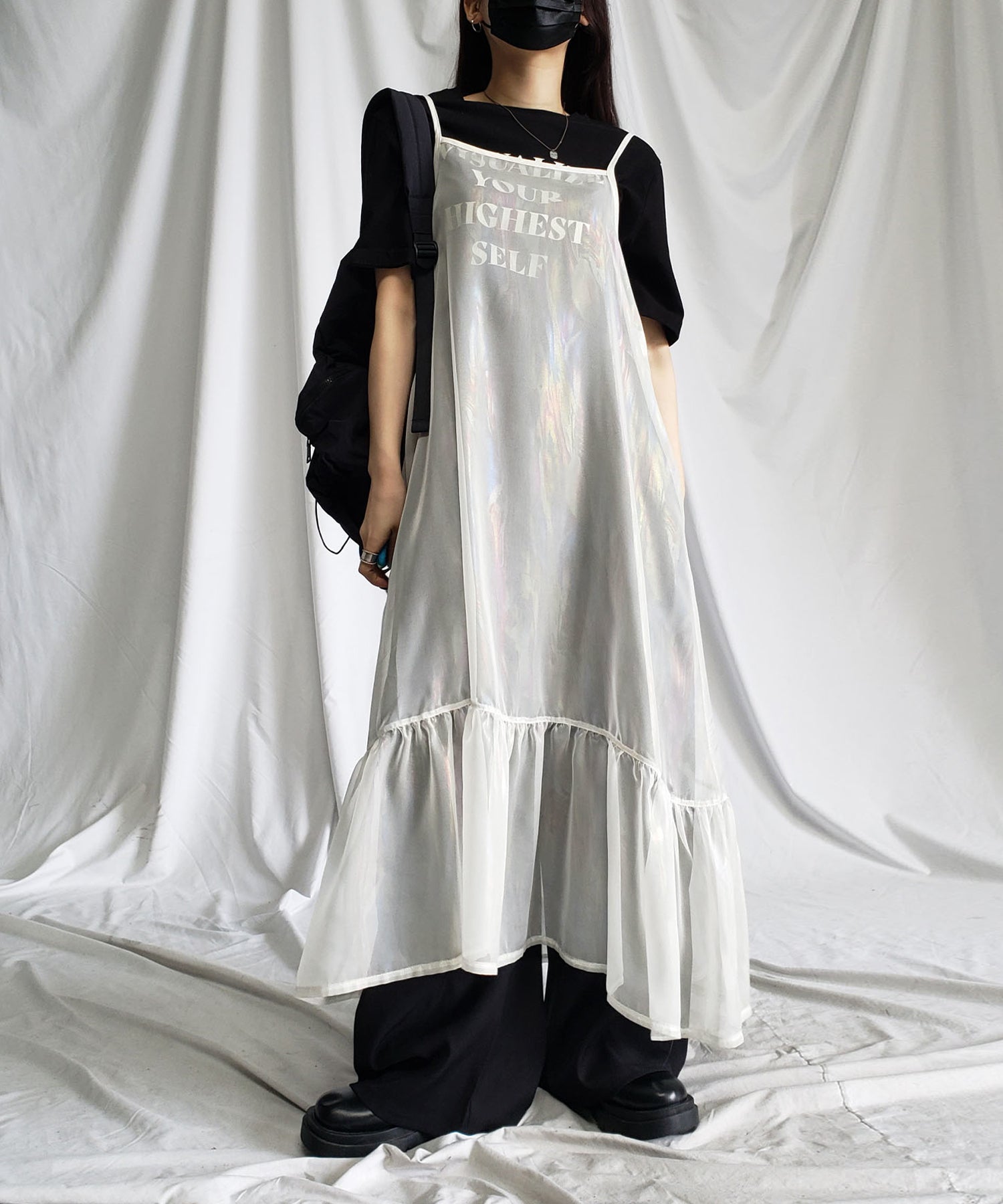 オーロラグロスオーガンジーギャザーフレアキャミワンピース / Aurora gloss organdygather flare cami onepiece