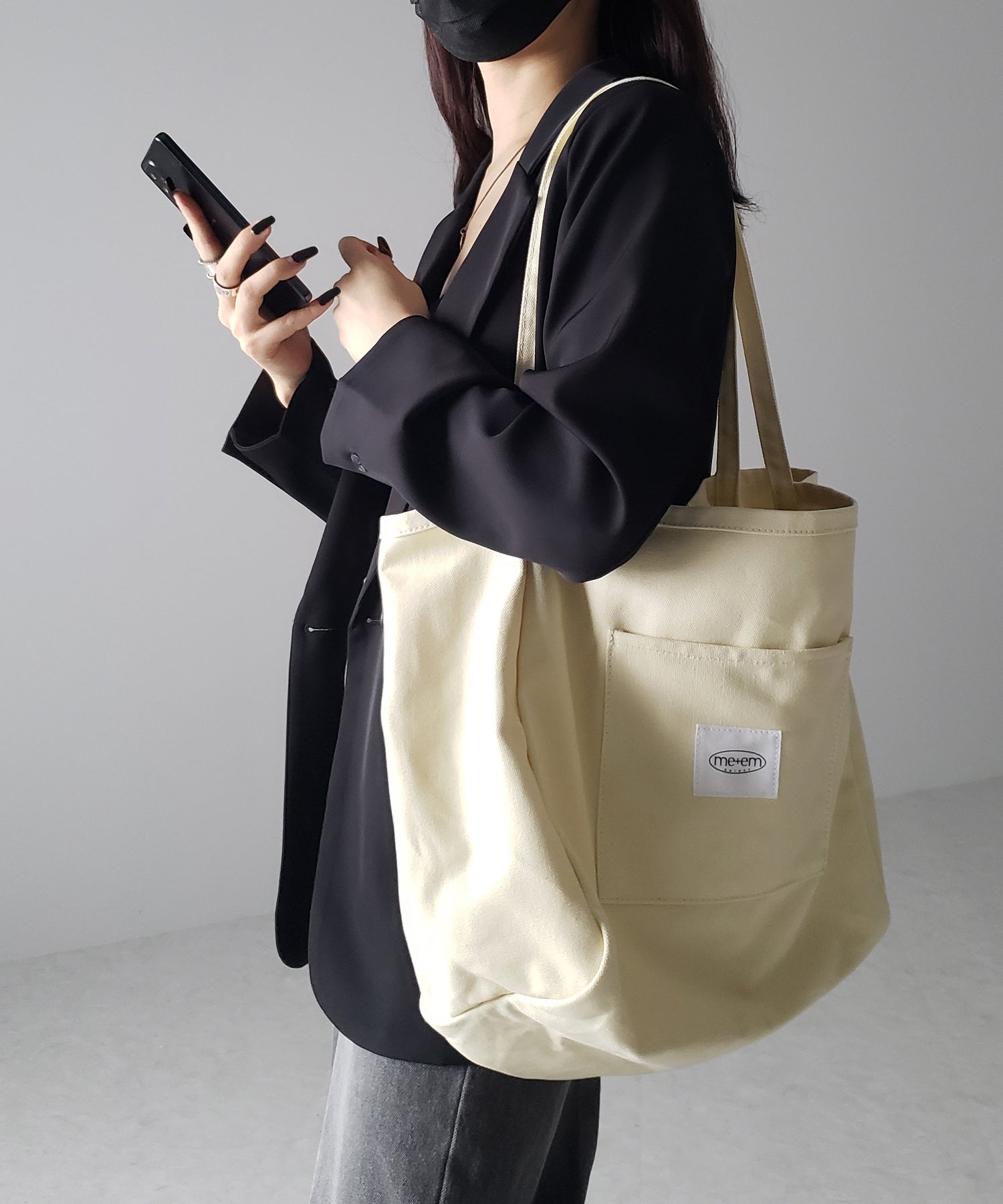 【 7color /大容量 】ミームセレクトオリジナルタグキャンバスカラートートバッグ / me+em select original tag canvas color totebag