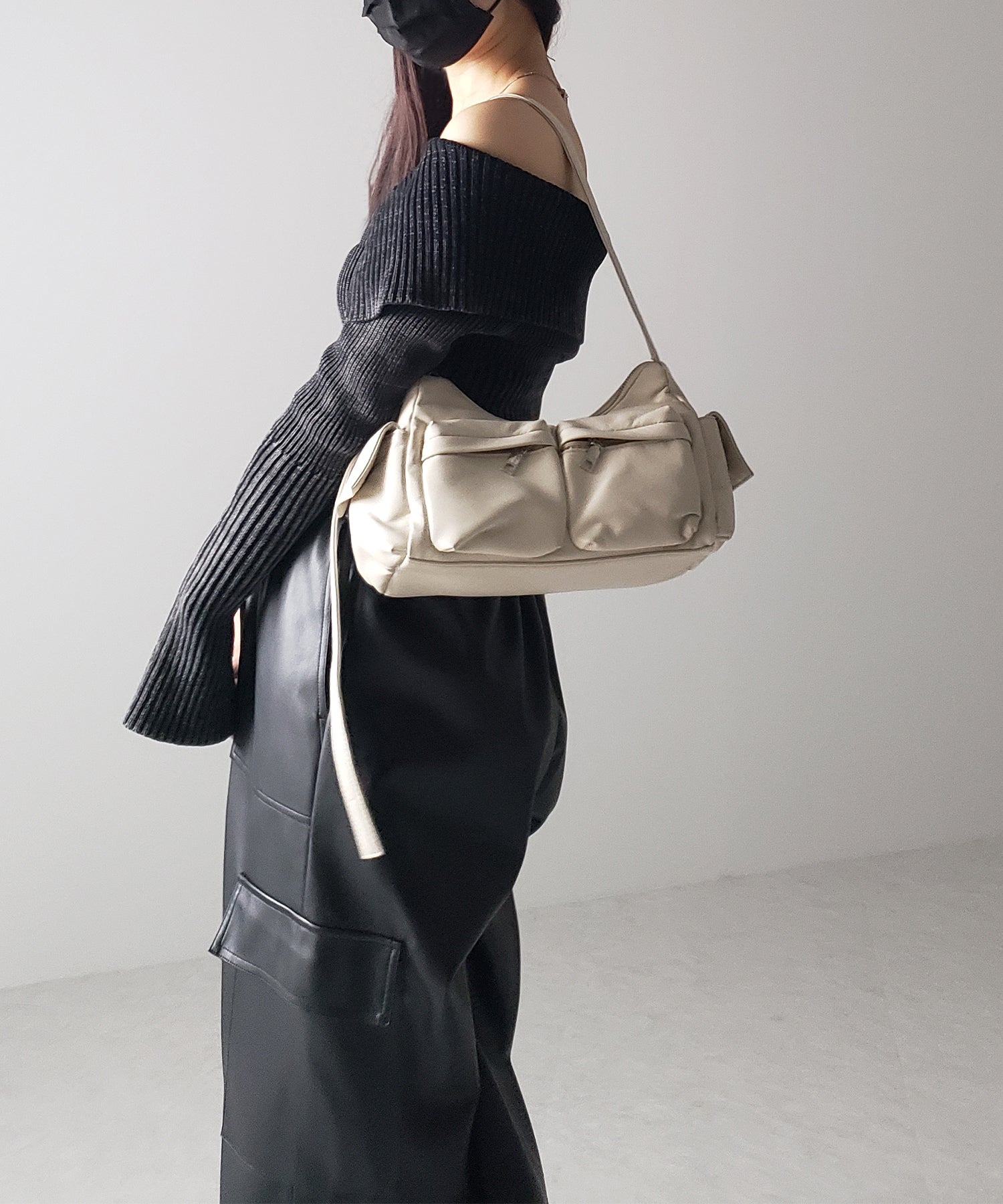 【 5color / 2WAY 】アウトポケットフェイクレザーショルダーバッグ