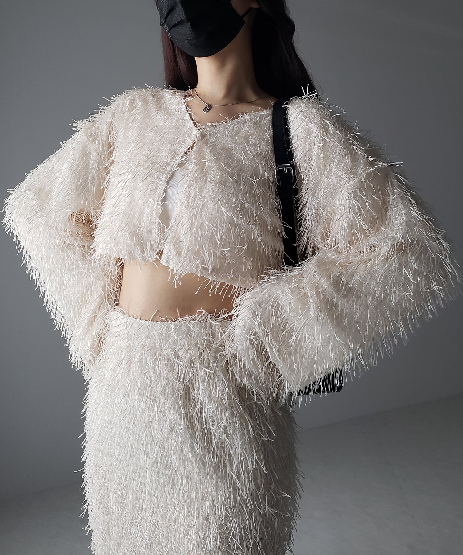 【 セットアップ可能 】シャギーフリンジショートカーディガン /shaggy fringe short cardigan