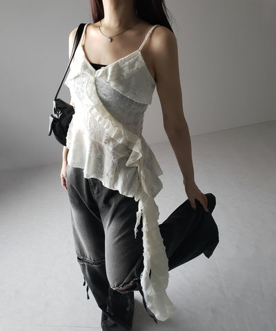 アシンメトリーダメージフリルキャミソール / asymmetry damage frill camisole