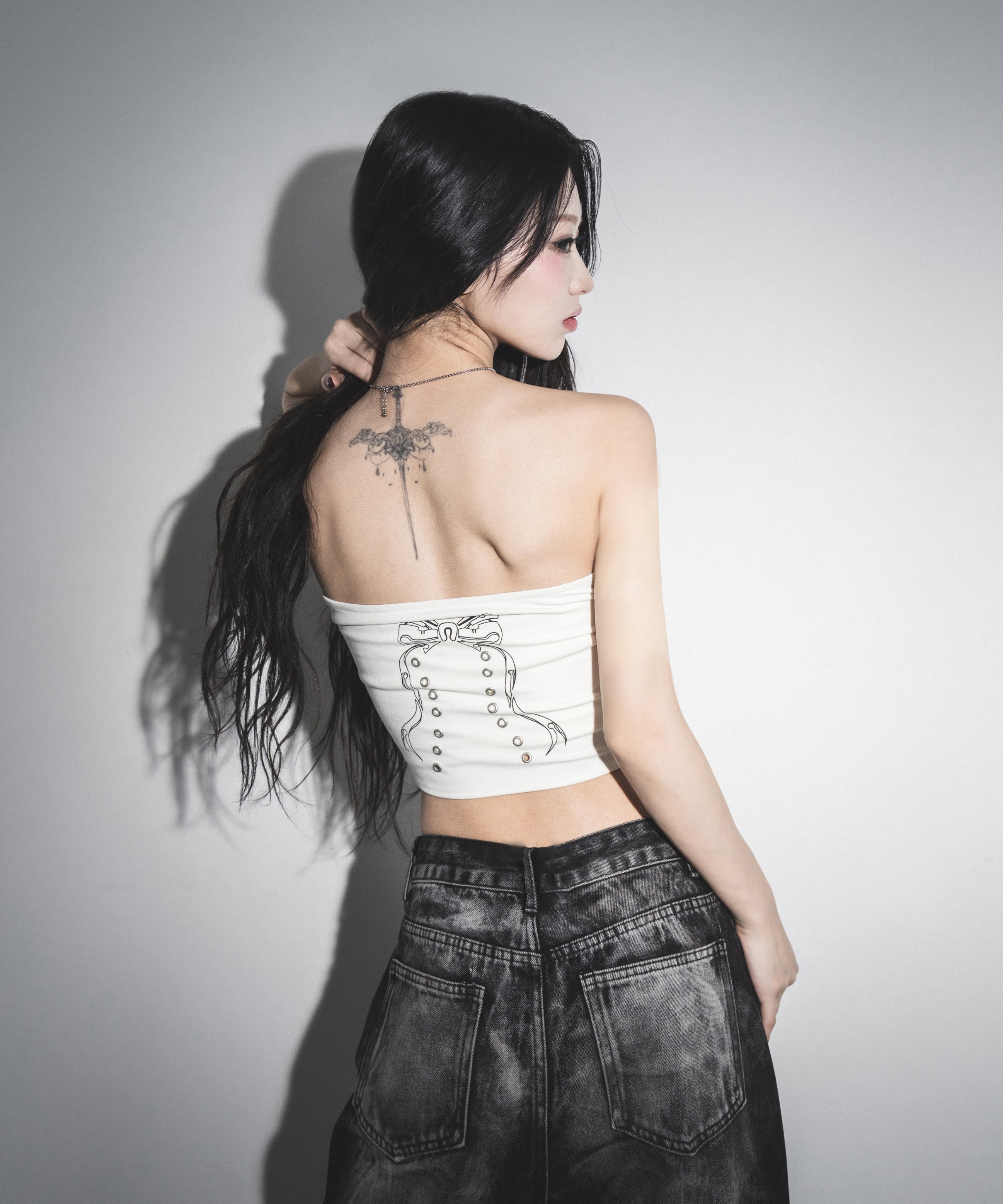 クロスグランジロゴベアトップス / cross grunge logo bare tops