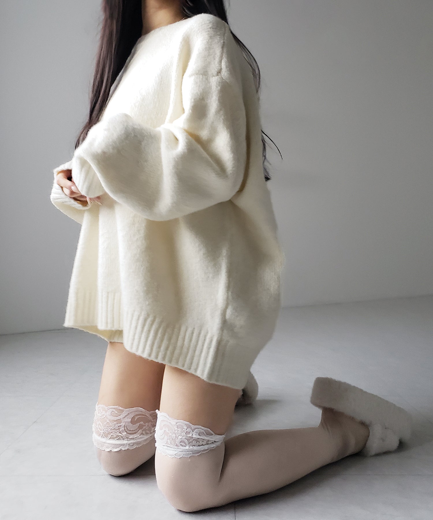 【 ニットセットアップ 】フラッフィーオーバーサイズニット + ニットショートパンツ SET / fluffy over size knit + knit short pants SET