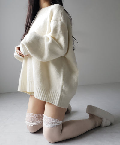 【 ニットセットアップ 】フラッフィーオーバーサイズニット + ニットショートパンツ SET / fluffy over size knit + knit short pants SET