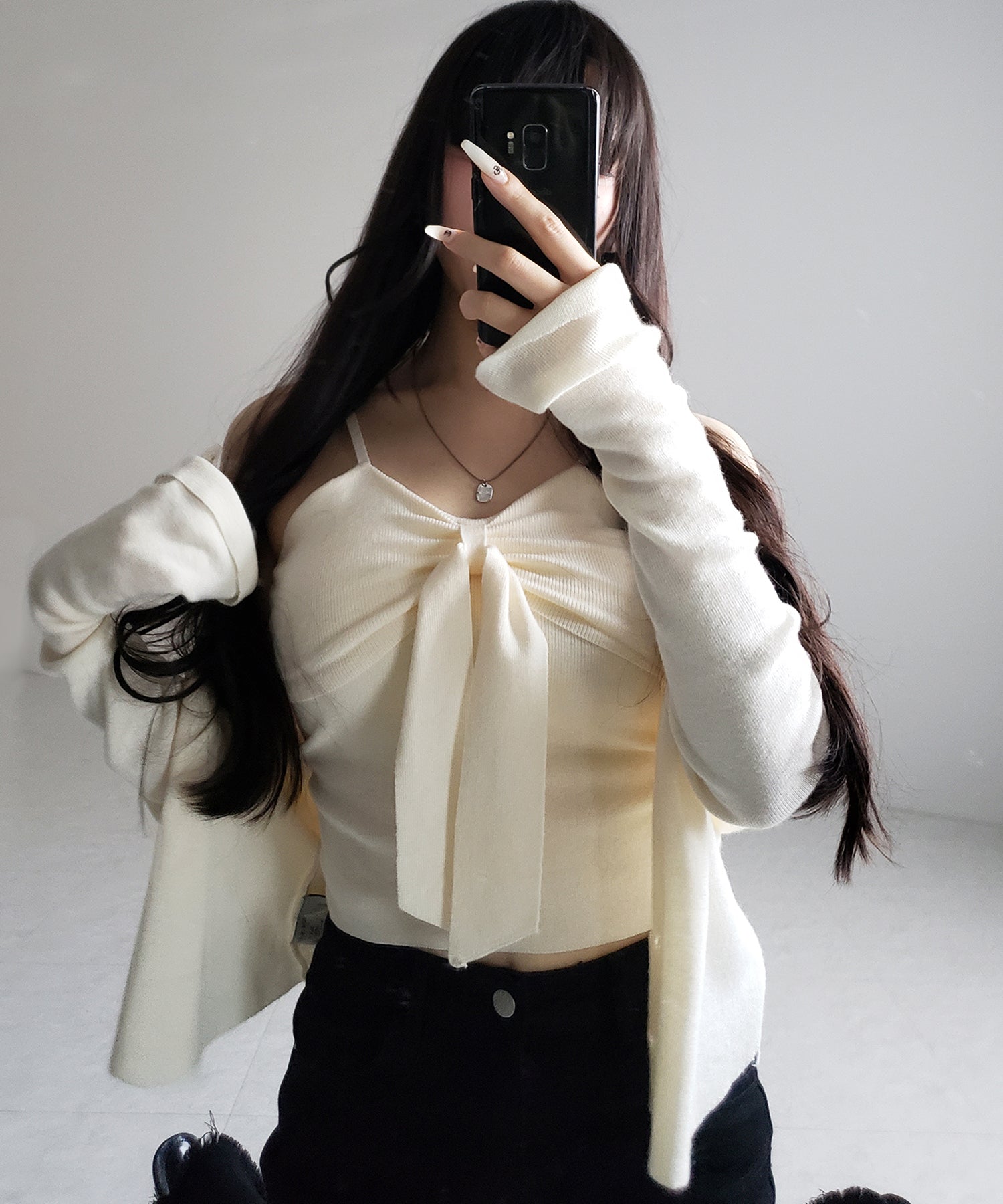 【 2点セット 】リボンニットキャミソール + カーディガンセット /ribbon knit camisole + cardigan SET