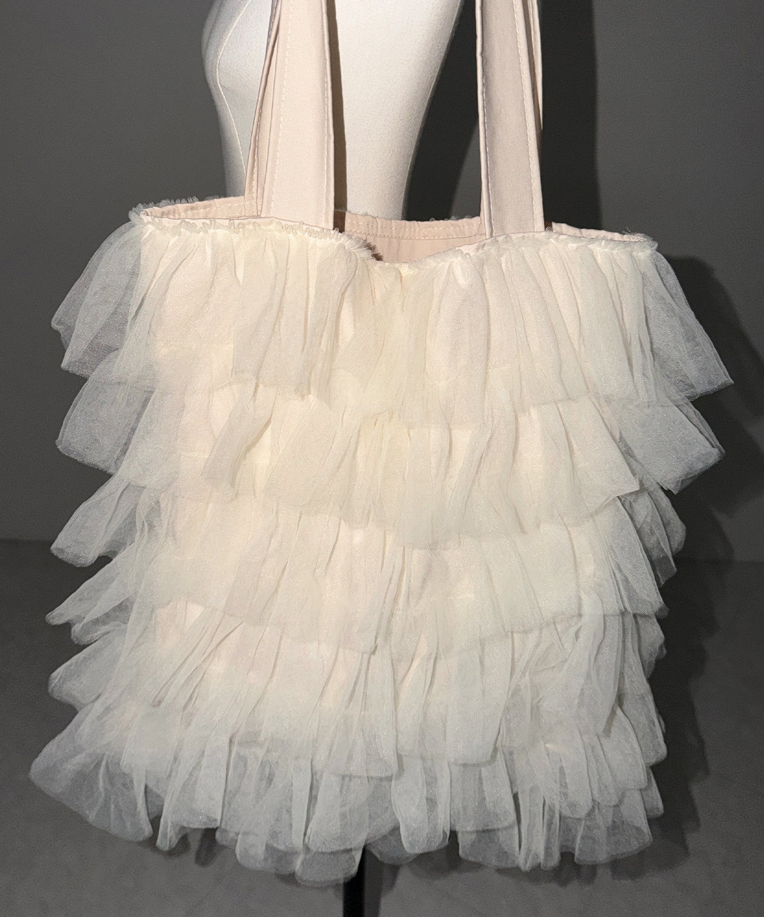 【 3color / A4収納可 】チュールフリルスクエアトートバッグ / tulle frill square tote bag