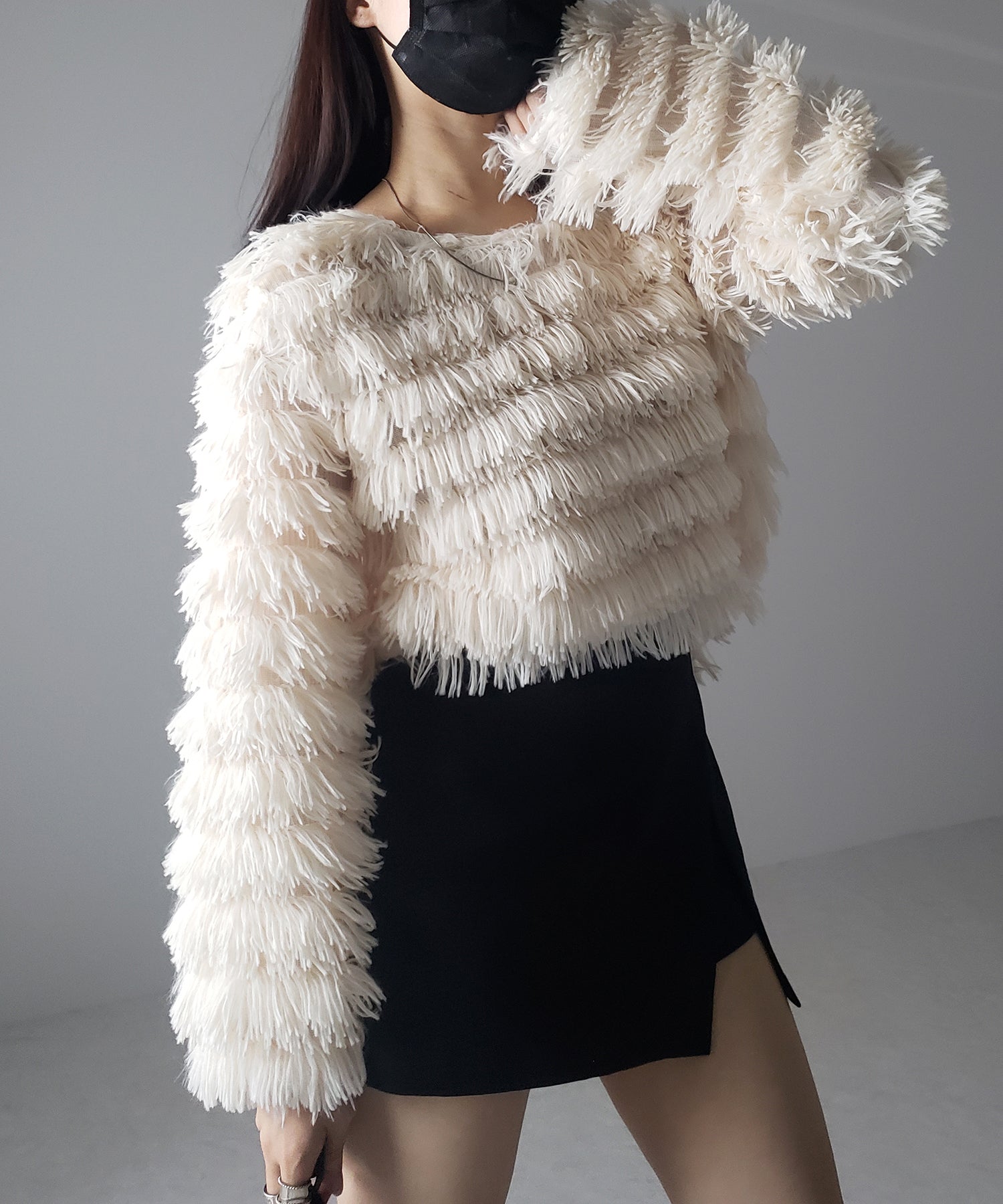 【 4color 】シャギーファーフリンジオーバートップス /shaggy fur fringe over tops